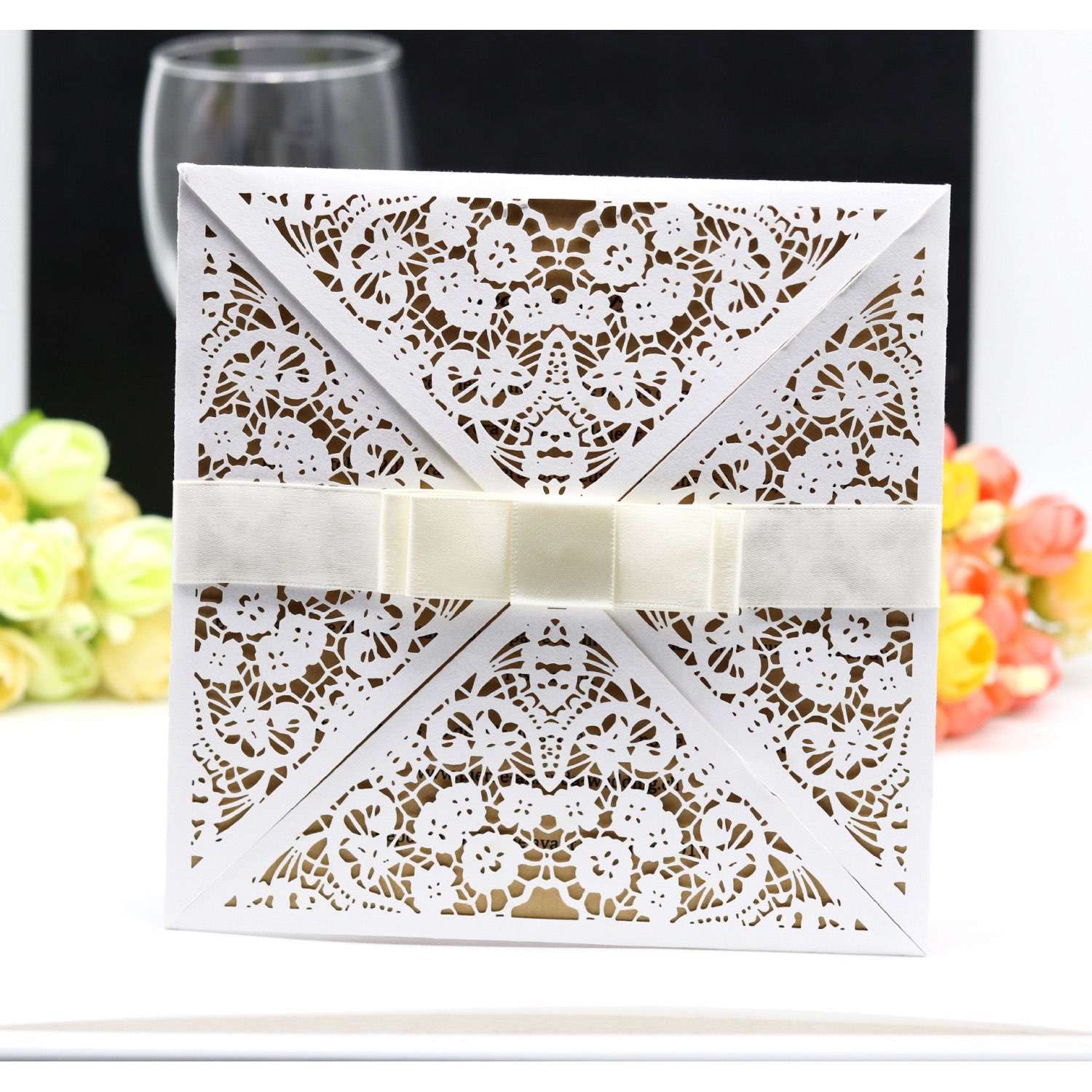 Square Invitation Card Wedding Decoration Marriage Invitation White Lace Card